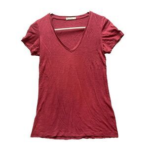 Marine Layer Shirt Womens Extra Small Burgundy V-Neck Solid Pullover Casual Lady